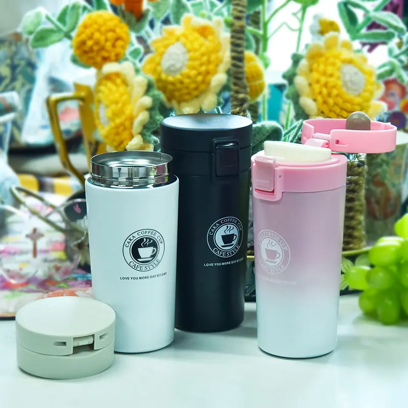 Stainless Steel Insulated Travel Mug - 180° Leak-Proof & Pop-Up Lid for Hot & Cold Drinks