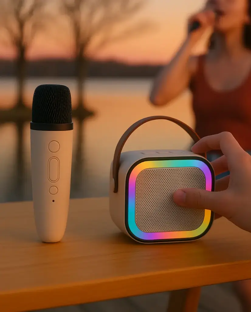 Portable Karaoke Machine with Wireless Microphone & RGB Light - 10W Bluetooth Speaker for Kids & Adults